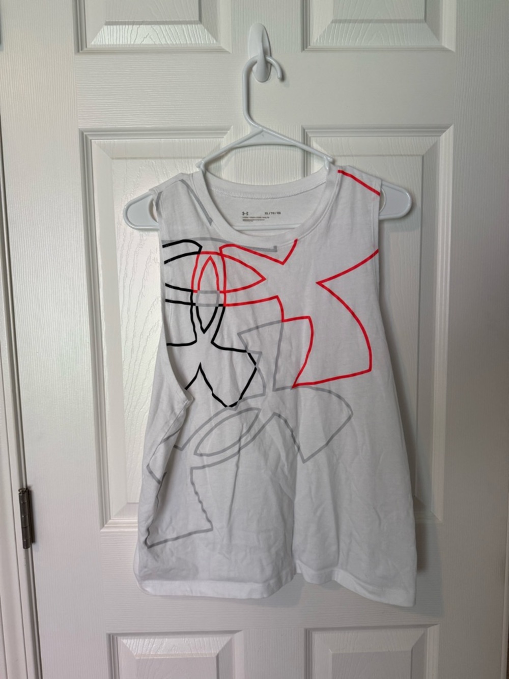 Under Armour Women’s ' White Tank Top with Red & Black Logo Graphics